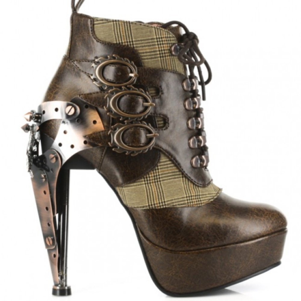 Oxford Brown Steampunk Tweed Ankle Boot